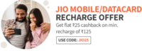 Freecharge Rs.25 cashback on Jio recharge of Rs.125