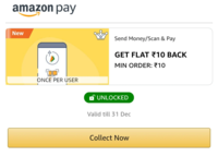 Amazon Send Money and Unlock GET FLAT ₹10 BACK MIN ORDER: ₹10 [For December]