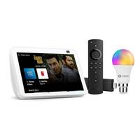Rs.1000 Coupon - All New Echo Show 8-2nd Gen (White) combo with Fire TV stick 4K and Zoook 9W Smart Bulb
