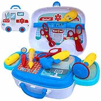 Toyshine Carry Along Plastic Doctor Set Pretend Play Toy, 15 Accessories, Briefcase, White (No Stethoscope)