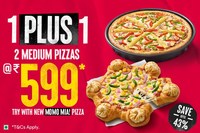 PizzaHut - Buy 1 and Get 1 Medium Pizzas at Rs.599