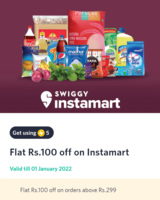 Swiggy Instamart 100 off on 299 Using Myntra Insider - 5 Supercoins