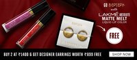 Lakme - Buy 2 LAKMÉ Absolute Matte Melt Liquid Lip Color Duo at Rs.1400 and Get Designer Earrings worth Rs.899 for free 
