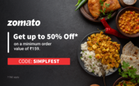 Get up to 50% Discount* on a minimum order value of ₹159 via Simpl