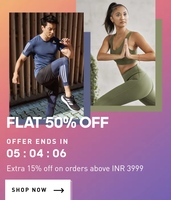 Adidas Surprise Night Deals Flat 50% off + extra 15% off on shopping of 3999 & more