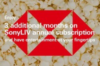 	Buy 12 months SonyLIV subscription pack worth INR999 and get 3 additional months - HSBC