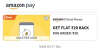 Amazon Pay Send Money GET FLAT ₹20 BACK MIN ORDER: ₹20
