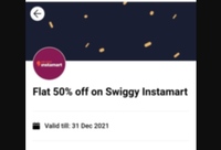 Swiggy Instamart coupon - Get 50% off upto 90 using 500 paytm points
