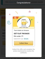 Send money in amazon via upi and unlock flat 40 rs cashback of min 1 re train ticket booking (user specific)