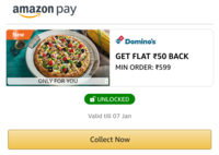 Flat ₹50 back Domino's Pizza payment of min ₹599 using Amazon Pay