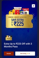 Flipkart Grocery Pass Extra Up to 225 Off with 3 Months  [Jan 22-Mar 22] @11 Supercoin 