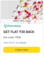 Amazon - Unlock GET FLAT ₹30 BACK MIN ORDER: ₹300 on Pharmeasy