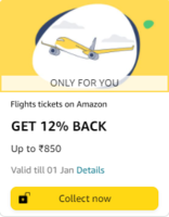 Flight Tickets on Amazon GET 12% BACK UP TO ₹850