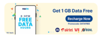 Paytm FREE DATA HOURS - 100% cashback upto 19 on selected DATA Pack