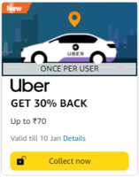Amazon Unlock Offer - UBER GET 30% BACK UP TO ₹70 