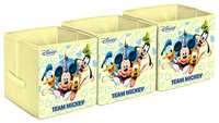 Kuber Industries Disney Team Mickey Print Non Woven 3 Pieces Fabric Foldable Cubes Storage Box with Handle, Extra Large (Cream)