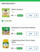 Molsis  Cashew @ Rs.1
Subhlaxmi  peanuts @Rs 1
Prabhat Ghee @ Rs.1