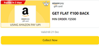 100 Back on 2500 Amazon Gift Card Using UPI 