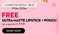 Sugar Cosmetics : Christmas Special Get Free Matte Lipstick + pouch On Shopping for Rs 799