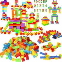 Techhark® 190+ MOST ECONOMICAL MEDIUM SIZE BLOCKS Smart Activity Fun and Learning Train Blocks For Kids, Multi Color Building Bricks and Blocks for Kids, Building Blocks for Kids Best Gift Toy(200+ Pcs Learning Block)