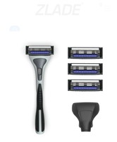 Zlade HyperGlide3 Razor for Men – Platinum and PTFE Coated Swedish Steel Blades – 1 Razor Handle + 4 Cartridges + 1 Travel Cap (New and Improved)

