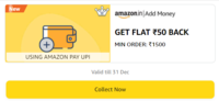 (New) Get 50 Back On Add Money Of 1500 Using Amazon UPI (User Specific)