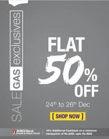 GAS Jeans  : Flat 50% off 24-26 dec + 10% Additional cashback on a min. Rs.2500