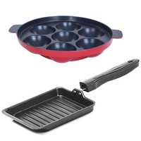 NIRLON Aluminium Non Stick Cookware Gas Stove Compatible Appam Patra, Paniyarakal & Mini Grill Toast Pan - 2 Pcs Combo Set (Red )