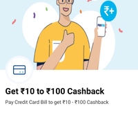 Pay credit card bill of min 1k and get 10-100 rs cashback ( user specific)