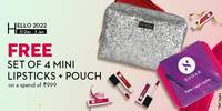 Free Set of 4 Mini Lipsticks + Pouch on Spend of Rs 999