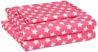 AmazonBasics Kid's Soft, Easy-Wash Microfiber Geometric Single Bed Sheet with a pillow cover Set (Pink Stars)