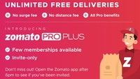 Zomato Free Delivery : Buy Zomato Pro Plus Get Free Delivery + Extra discount