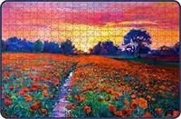Webby Poppy Field at Sunset Painting Wooden Jigsaw Puzzle, 500 Pieces