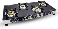 Preethi Bluflame Jumbo Max Black Glass Top Steel 4 Brass Burner Gas Stove