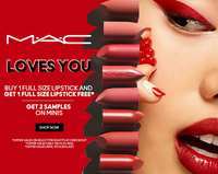 MAC Loves you : Buy 1 full size lipstick and get 1 full size lipstick free (Valid only for today)