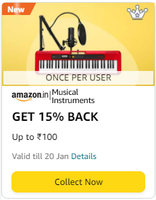 Amazon GET 15% BACK UP TO ₹100 on Musical instruments [16th - 20th JAN] [User Specific]