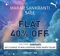 Puma Makar Sankranti Sale : Flat 40% off  + Additional 5% Instant Discount for Online Payments + Free delivery & free returns