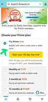 Amazon Prime 30 days free trial ( 2₹ on select debit/credit card)
