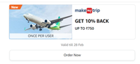Amazon -  MakeMyTrip : Get 10% back up to ₹750
