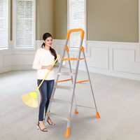 Happer Premium Foldable Aluminium Step Ladder, Clamber Pro, 5 Steps (Orange & Satin)