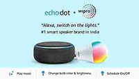 Echo Dot (3rd Gen, Black) + Wipro 9W LED Smart Color Bulb combo - Works with Alexa - Smart Home starter kit
