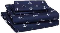 Deal of the day: AmazonBasics Kid's Sheet Set - Soft, Easy-Wash Microfiber - Queen, White Anchors - with 2 pillow covers
