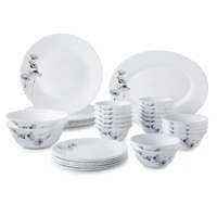 Amazon Brand - Solimo Opalware Dinner Set (White,33 Pieces,Daisies)
