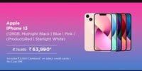 Apple iPhone 13 (128 GB) All Colors Rs. 63,990 (Warm Up Deals) (Croma Republic Day Sale)