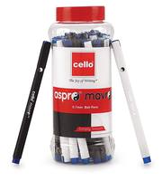 Cello Aspro Mavro Ball Pen (25 Pens Jar - Blue) | For office and school use | Lightweight body ideal for longer writing duration | Stylish white & black matte body
