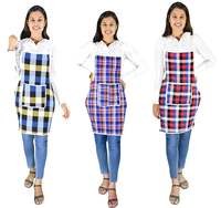 GLUN Cotton Kitchen Multi Colour Apron with Front Pocket - Set of 3(Color and Design May Vary)