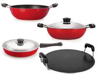 Nirlon Non-Stick Heavy Gauge Aluminium Kitchen Items(Black & Red_Combo Set)