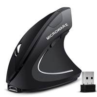Microware 2.4g USB Wireless Vertical Mouse Rechargeable Ergonomic Optical Computer Mouse with 3 Adjustable dpi 1000/1200/1600 Levels 6 Buttons for Laptop, pc, Computer, Desktop, Notebook - Black