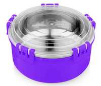 Signoraware Lock n Store Micro Steel Round with Lid, 275ml, Set of 1, Violet
