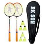 COCUS Sports CS-786 Iron Double Shaft Badminton Racquets Set of 2 Piece with 3 Piece Platic Shuttle (RED)